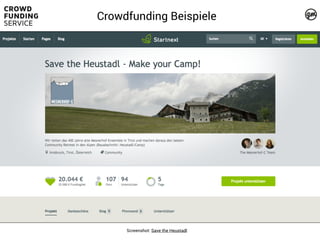 Screenshot: Save the Heustadl
Crowdfunding Beispiele
 