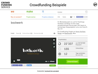 Screenshot: bockwerk bei wemakeit
Crowdfunding Beispiele
 