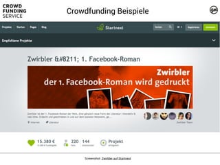 Screenshot: Zwirbler auf Startnext
Crowdfunding Beispiele
 