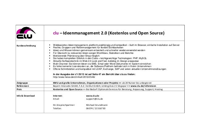Info Und Download Fur Kostenlose Ideenmanagement Software Clu