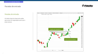 CORRETAGEM:ANÁLISE TÉCNICA
Paradas de entrada
Paradas de entrada
As ordens stop de compra são usadas
para entrar em negociações assim que o
preço estoura.
Quebra de resistência
Quebra da linha de tendência
11
 