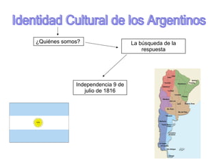 Identidad Cultural de los Argentinos ¿Quiénes somos? La búsqueda de la respuesta Independencia 9 de julio de 1816 