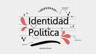 Identidad
Politica
POSTURAS Y
PARTIDOS
DEBATES
VOTO
IDEOLOGIAS
-Aguilella Nicolás-
 