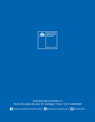 / TALLER N°1
38
Página
www.parvularia.mineduc.cl
Paseo Ahumada 48, piso 10. Santiago / Fono: +56 2 24066000
@SubsecretariaEducacionParvularia / @subseducacionparvularia/ @SubEducParv
 