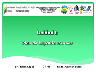 Unidad I:
Plan de la patria 2019-2025
Br. Julian López CP-05 Licda . Carmen Loero
 