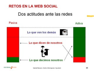 RETOS EN LA WEB SOCIAL




          Gabriel Navarro. Centro Informajoven. Ayuntamiento de Murcia.   23
 