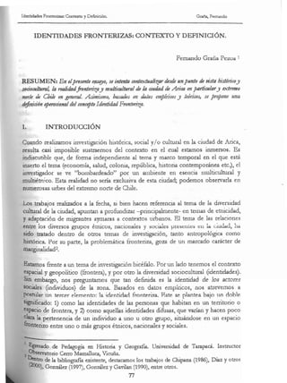 Identidades fronterizas. Contexto y... Revista Percepción 5 año 2001, Universidad de Tarapacá, Arica, Chile