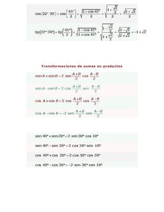 Transformaciones de sumas en productos
 