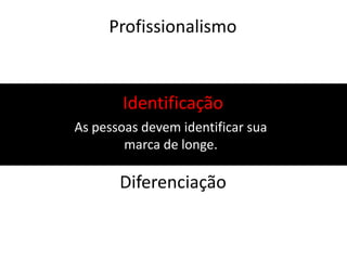 ProfissionalismoIdentificaçãoAs pessoas devem identificar sua marca de longe.Diferenciação