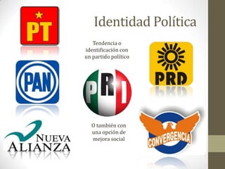 Identidad PolíticaTendencia o identificación con un partido políticoO también con una opción de mejora social