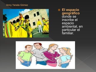 El espacio
geográfico
donde se
inscribe el
espacio
ambiental, en
particular el
familiar.
Anny Yanela Gómez
 