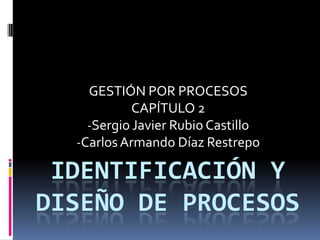 GESTIÓN POR PROCESOS
            CAPÍTULO 2
    -Sergio Javier Rubio Castillo
  -Carlos Armando Díaz Restrepo

 IDENTIFICACIÓN Y
DISEÑO DE PROCESOS
 