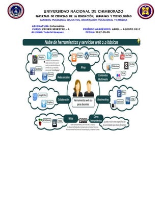 UNIVERSIDAD NACIONAL DE CHIMBORAZO
FACULTA D DE CIENCIAS DE LA EDUCACIÓN, HUMANAS Y TECNOLOGÍAS
CARRERA: PSICOLOGÍA EDUCATIVA, ORIENTACIÓN VOCACIONAL Y FAMILIAR
ASIGNATURA: Informática
CURSO: PRIMER SEMESTRE – A PERÍODO ACADÉMICO: ABRIL – AGOSTO 2017
ALUMNO: Yudelki Vasquez FECHA: 2017-05-05
 