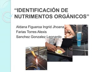 “IDENTIFICACIÓN DE
NUTRIMENTOS ORGÁNICOS”
Aldana Figueroa Ingrid Jhoana
Farias Torres Alexis
Sanchez Gonzalez Leonardo
 