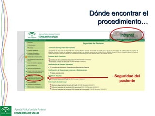 Dónde encontrar elDónde encontrar el
procedimiento…procedimiento…
Seguridad del
paciente
 