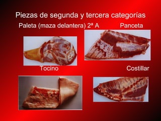 Piezas de segunda y tercera categorías Paleta (maza delantera) 2ª A  Panceta Tocino  Costillar   