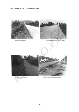 CATÁLOGO DE FALLAS Y REPARACIONES
___________________________________________________________________________
182
Pérdida coronamiento Erosiones debido a excesiva caída
Pérdida coronamiento Erosiones debido a excesiva caída
 