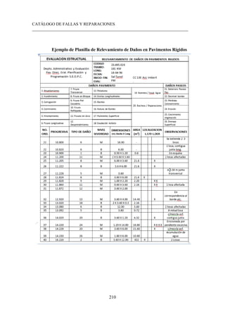 CATÁLOGO DE FALLAS Y REPARACIONES
___________________________________________________________________________
210
Ejemplo de Planilla de Relevamiento de Daños en Pavimentos Rígidos
 