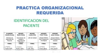 PRACTICA ORGANIZACIONAL
REQUERIDA
IDENTIFICACION DEL
PACIENTE
 