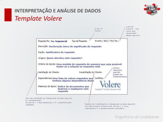 INTERPRETAÇÃO E ANÁLISE DE DADOS
Template Volere




                                   Engenharia de Usabilidade
 