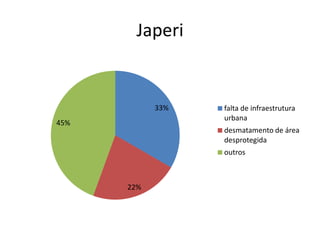 Japeri


            33%   falta de infraestrutura
                  urbana
45%
                  desmatamento de área
                  desprotegida
                  outros



      22%
 