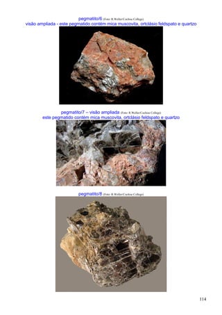 114
pegmatito/6 (Foto: R.Weller/Cochise College)
visão ampliada - este pegmatido contém mica muscovita, ortclásio feldspato e quartzo
pegmatito/7 – visão ampliada (Foto: R.Weller/Cochise College)
este pegmatido contém mica muscovita, ortclásio feldspato e quartzo
pegmatito/8 (Foto: R.Weller/Cochise College)
 