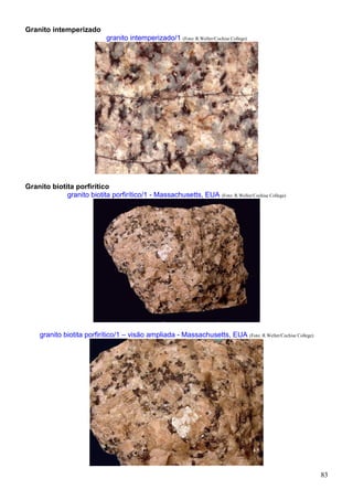 83
Granito intemperizado
granito intemperizado/1 (Foto: R.Weller/Cochise College)
Granito biotita porfirítico
granito biotita porfirítico/1 - Massachusetts, EUA (Foto: R.Weller/Cochise College)
granito biotita porfirítico/1 – visão ampliada - Massachusetts, EUA (Foto: R.Weller/Cochise College)
 
