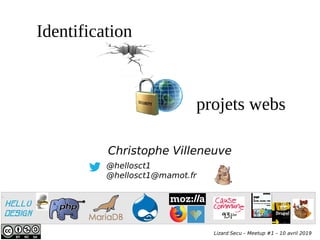 @hellosct1
@hellosct1@mamot.fr
Christophe Villeneuve
projets webs
Identification
Lizard Secu – Meetup #1 – 10 avril 2019
 