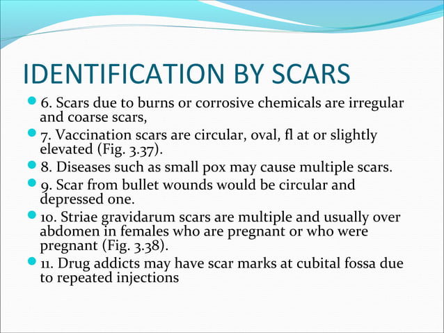IDENTIFICATION BY SCARS, TATOO MARKS, FINGER PRINT, FOOT PRINTS , SHOE ...
