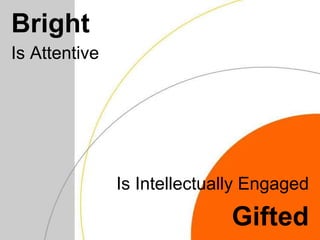 BrightIs Attentive	Is Intellectually EngagedGifted