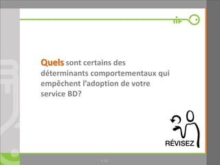 19
Quels sont certains des
déterminants comportementaux qui
empêchent l’adoption de votre
service BD?
4.19
 