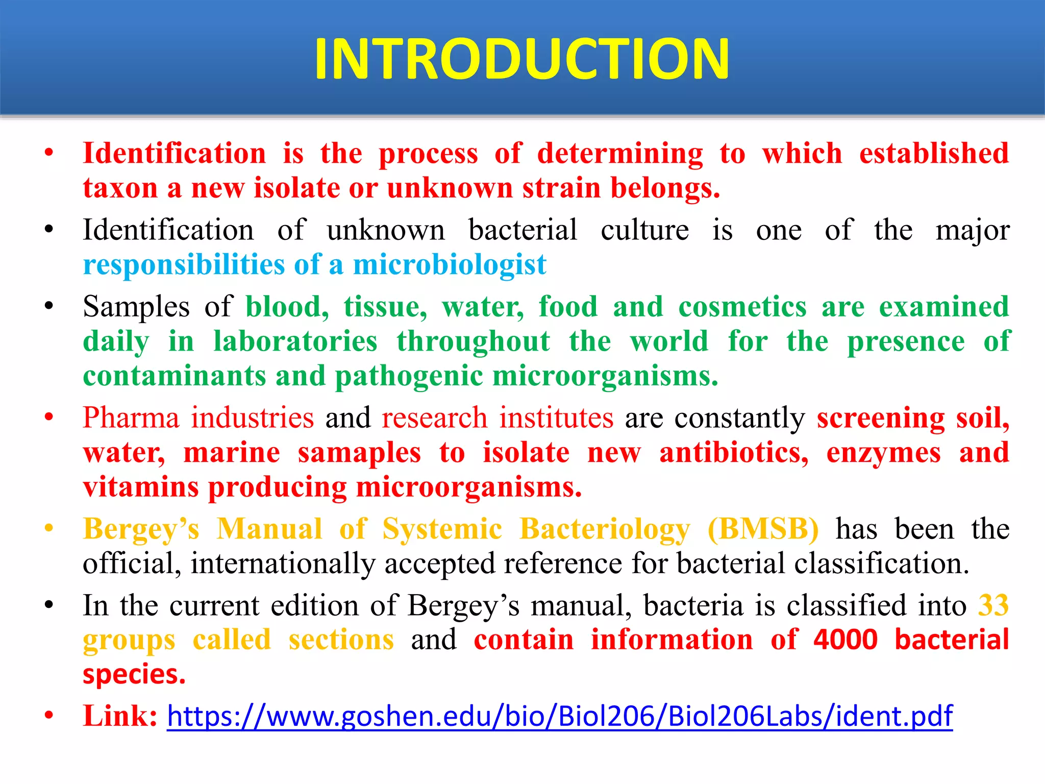 Identification of bacteria | PPTX