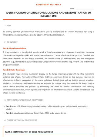 Identify Formulation PH 1.4: Identification of Drug Formulations & Inhaler Technique ...