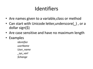 Identifiers, keywords and types | PPTX | Programming Languages | Computing