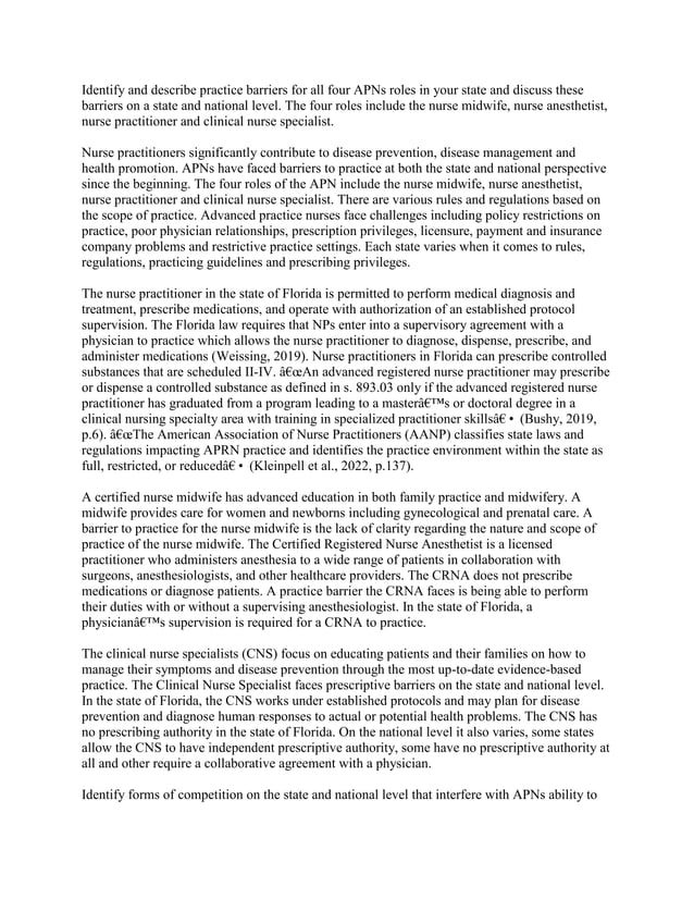 Identify and describe practice barriers for all four APNs roles in you.docx