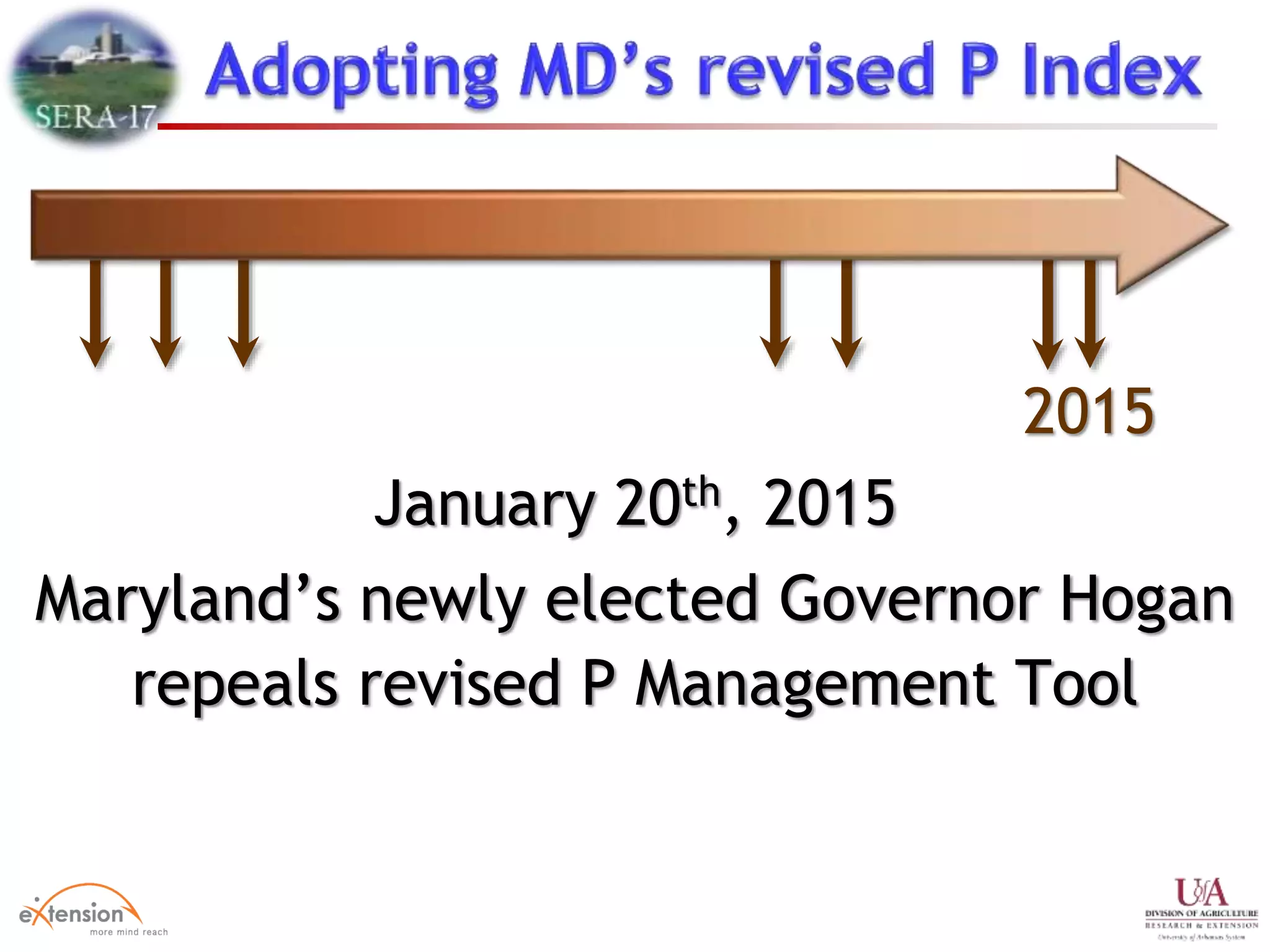 January 20th, 2015
Maryland’s newly elected Governor Hogan
repeals revised P Management Tool
2015
 