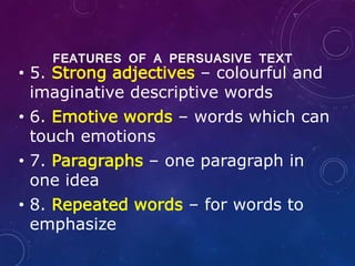 Identify features of persuasive texts | PPTX | Parks | Attractions