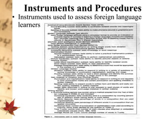 Instruments and Procedures Instruments used to assess foreign language learners  