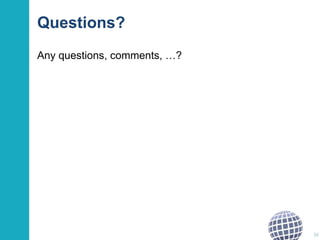 Questions?
Any questions, comments, …?
36
 
