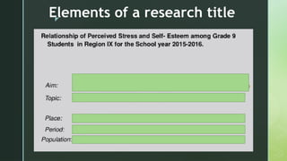 z
Elements of a research title
 