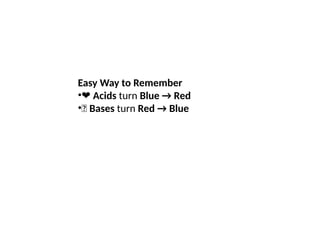 Easy Way to Remember
•❤️Acids turn Blue → Red
•💙 Bases turn Red → Blue
 