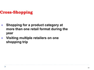 Cross-Shopping
 Shopping for a product category at
more than one retail format during the
year
 Visiting multiple retailers on one
shopping trip
10
 
