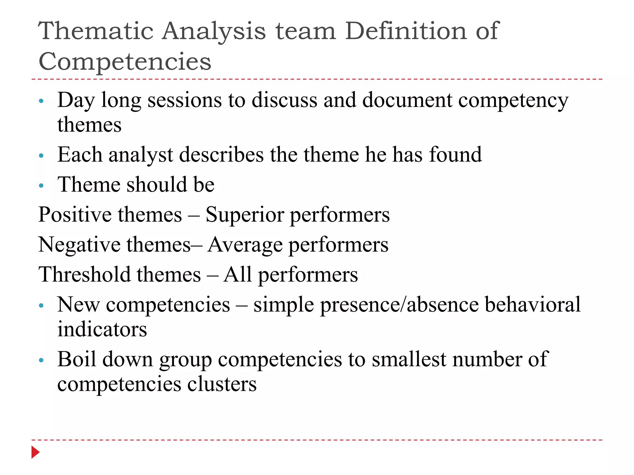 Thematic Analysis team Definition of CompetenciesDay long sessions to discuss and document competency themes