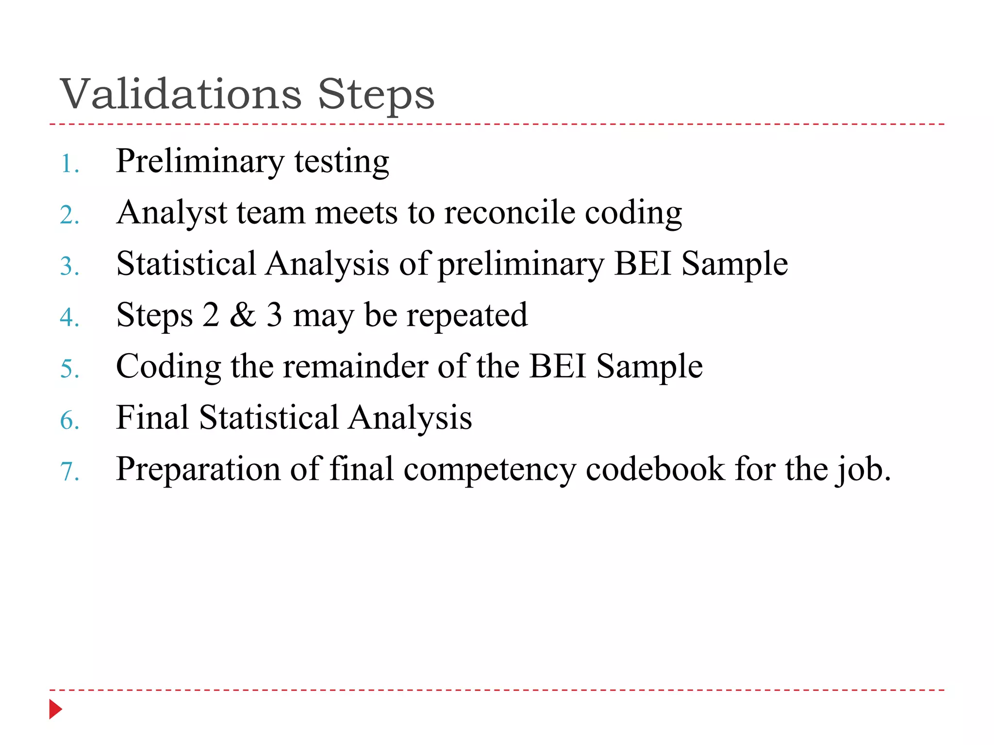 Theme should be Positive themes – Superior performersNegative themes– Average performersThreshold themes – All performersNew competencies – simple presence/absence behavioral indicators