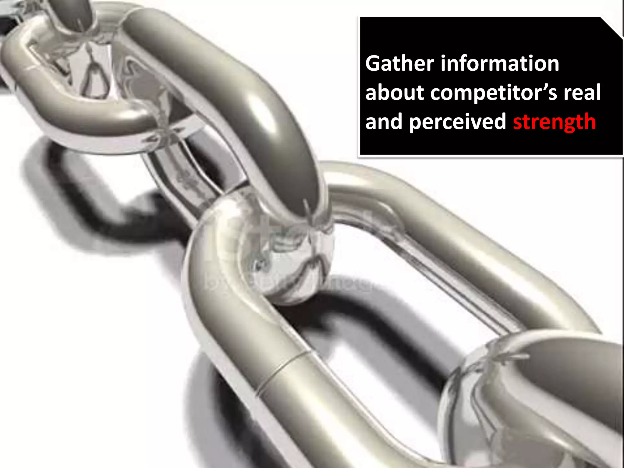 Gather information
about competitor’s real
and perceived strength