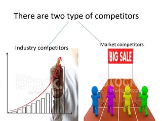 There are two type of competitors
Industry competitors
Market competitors
 