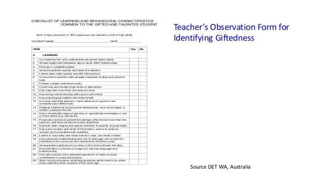 Children S Of Same Intellect 11 Checklist Learning And Behavioural Characteristics Common To The Gifted Talented