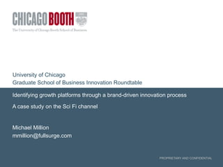 PROPRIETARY AND CONFIDENTIAL
Identifying growth platforms through a brand-driven innovation process
A case study on the Sci Fi channel
Michael Million
mmillion@fullsurge.com
University of Chicago
Graduate School of Business Innovation Roundtable
 