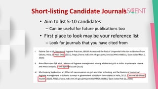 Short-listing Candidate Journals
• Aim to list 5-10 candidates
– Can be useful for future publications too
• First place to look may be your reference list
– Look for journals that you have cited from
• Companion Journals can also be looked for
 