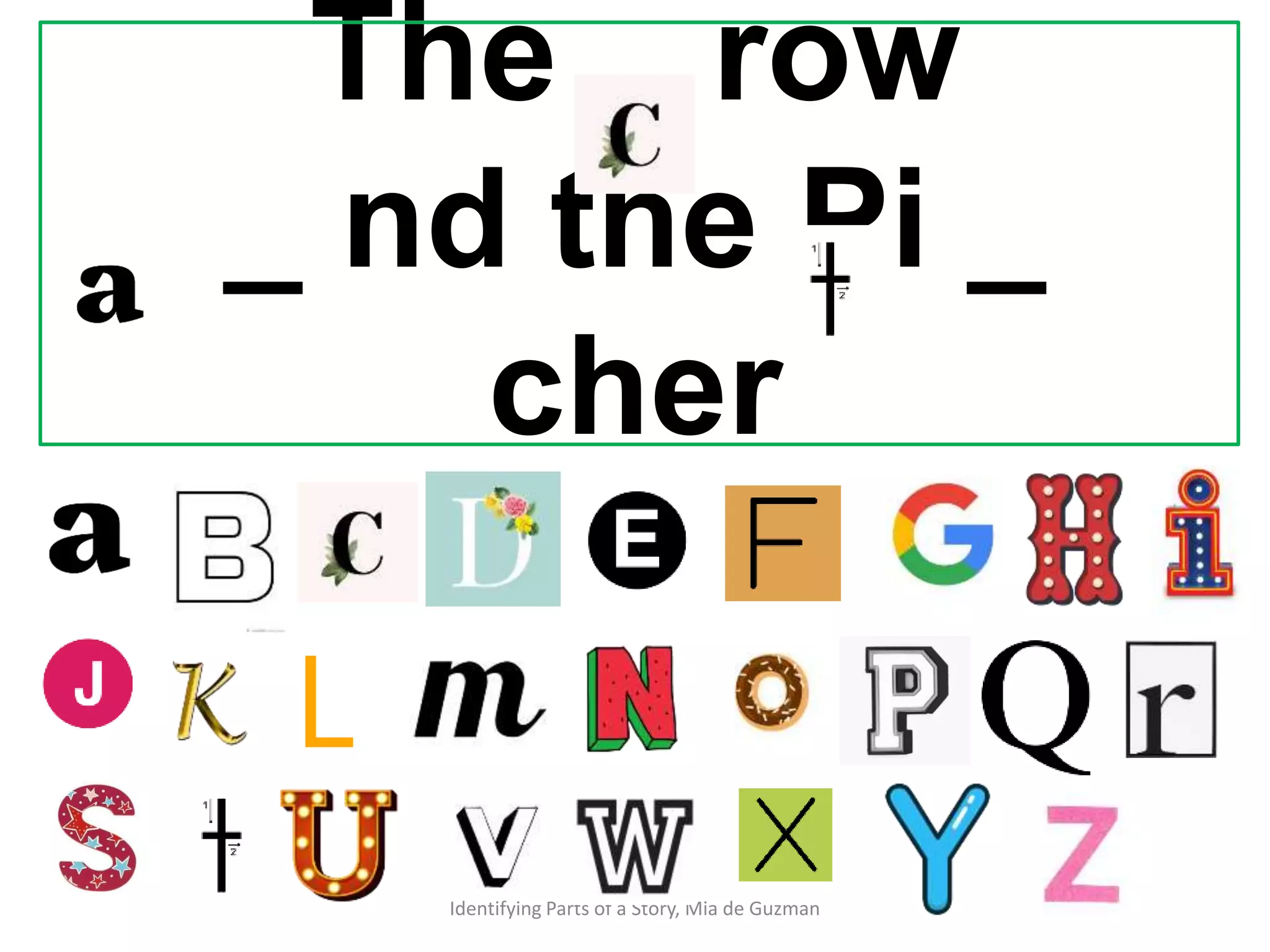 The _ row
_ nd the Pi _
cher
Identifying Parts of a Story, Mia de Guzman
 